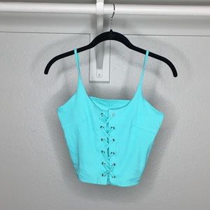 FOREVER 21 sexy turquoise lace up tank